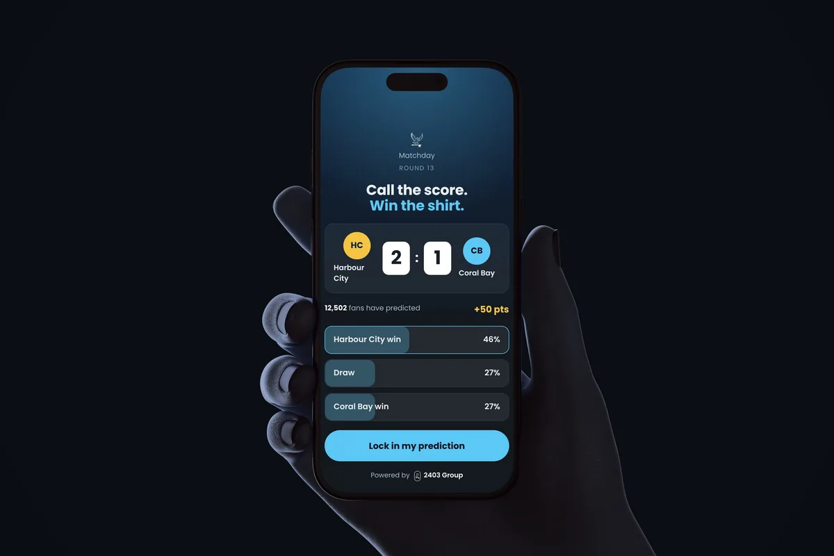 A fan product on a phone, fictional data, illustrative